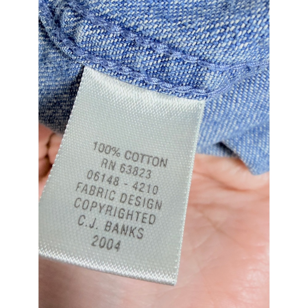 Denim Button Down Fall Autumn vtg Plus Size 1X Blue Cotton Embroidered Apples - Picture 10 of 10